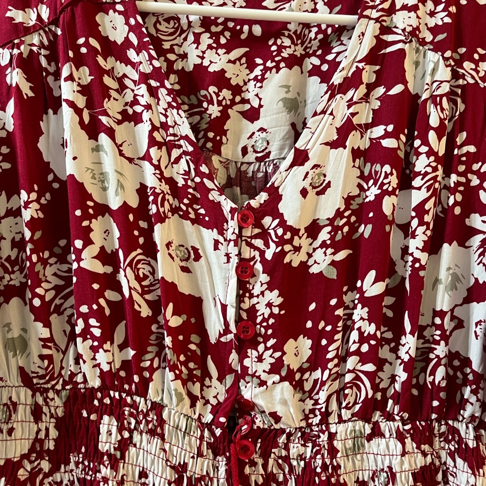 RusttyDustty Floral Red Boho Dress Bottom front Size M